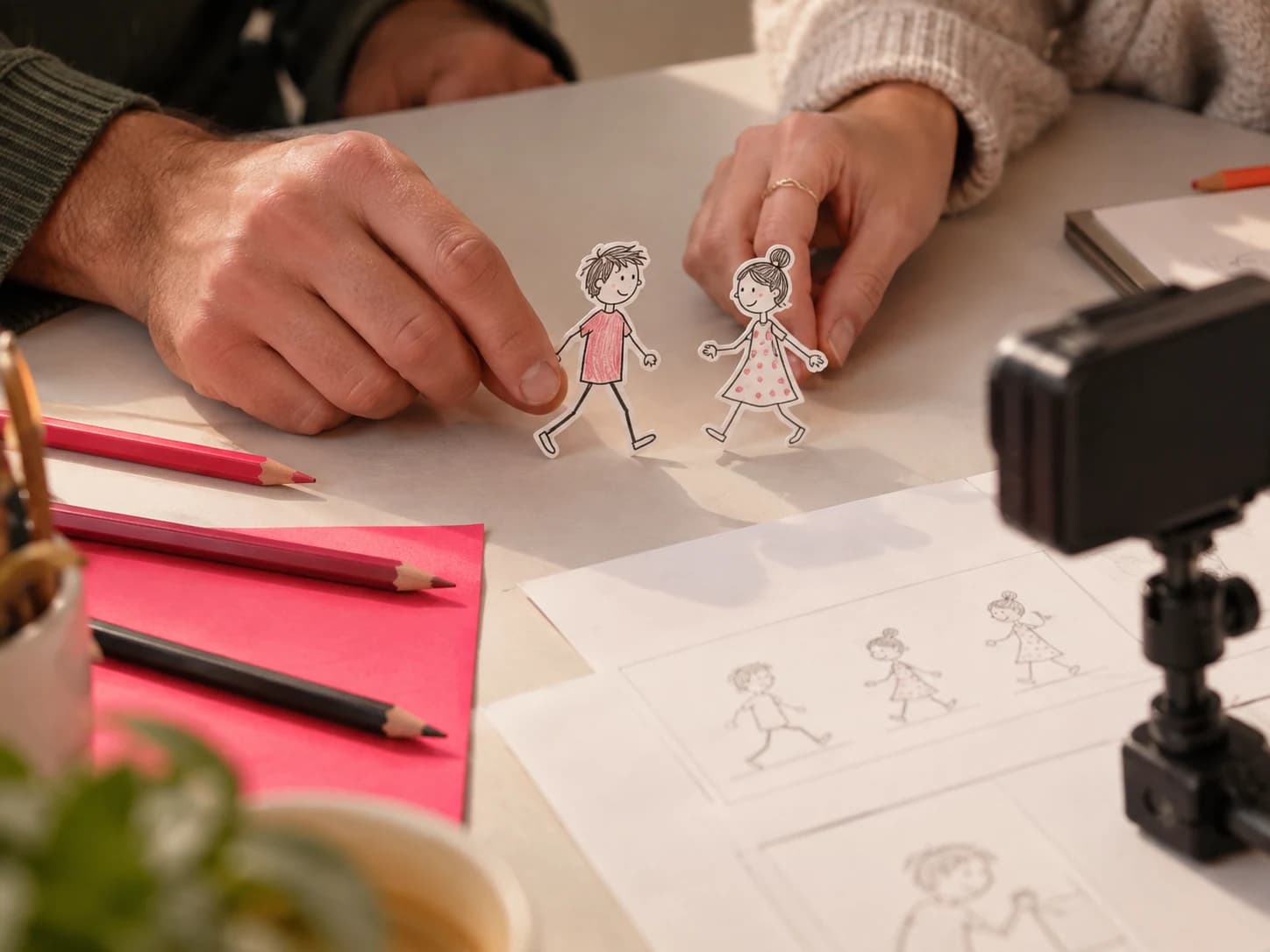 Samen een papieren figuurtje laten bewegen voor een korte animatie