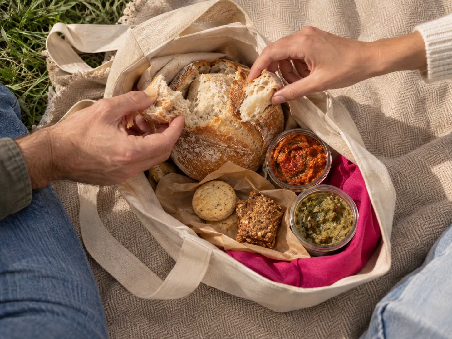Brood, koekjes en hartige smeersels uit een zelfgevulde picknicktas