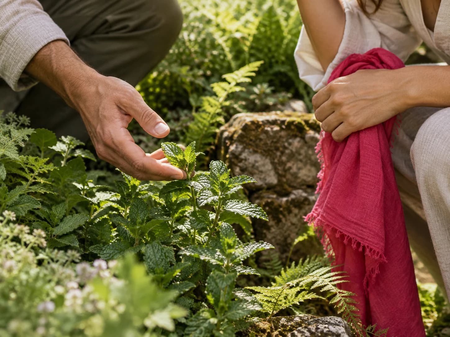 Samen planten van dichtbij bekijken in een groene tuin
